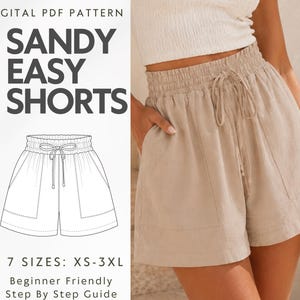 Women's Shorts Sewing Pattern PDF, High Waist Wide Leg Shorts Pattern, Easy Drawstring Cotton Summer Shorts, Elastic Waistband Shorts DIY