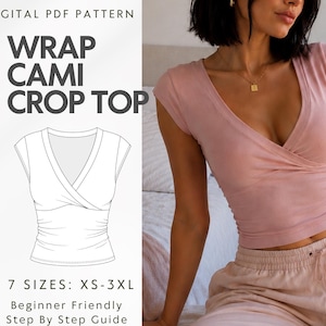 Wrap Crop Top Sewing Pattern PDF, Women Fitted Cami Pattern, Y2K Sleeveless V Neck tank For Summer, Beginner Digital Download, Sizes XS-3XL