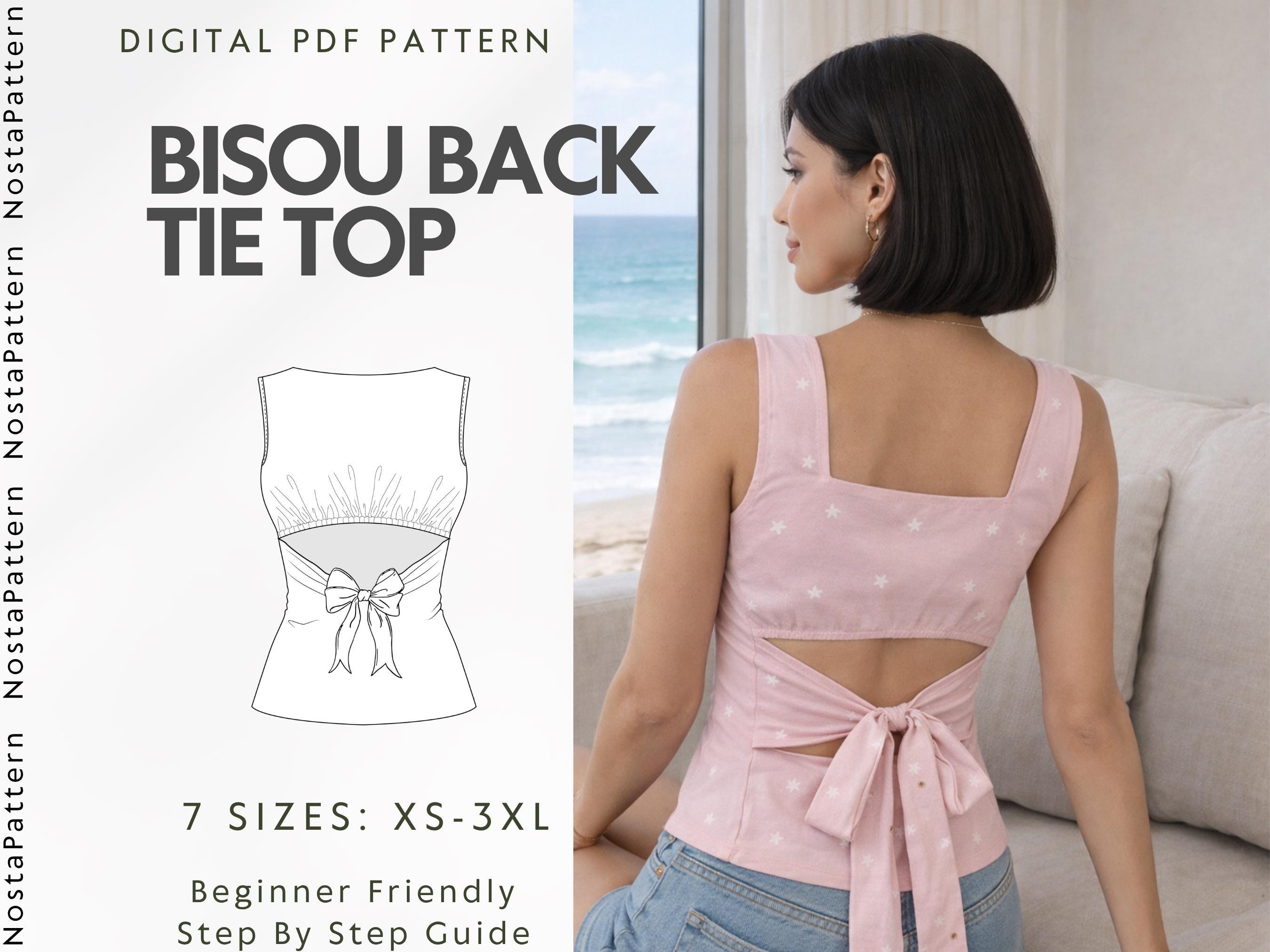 Open Back Bow Tie Top Pdf Sewing Pattern, Easy Square Neck Blouse for ...