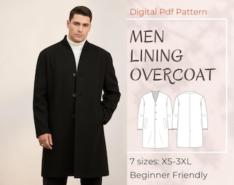 Men Coat Pattern, Easy Winter Overcoat With Lining, Long Trench Jacket Sewing Pattern, Men's Casual Coat DIY, Beginner Friendly, XS-XXXL
