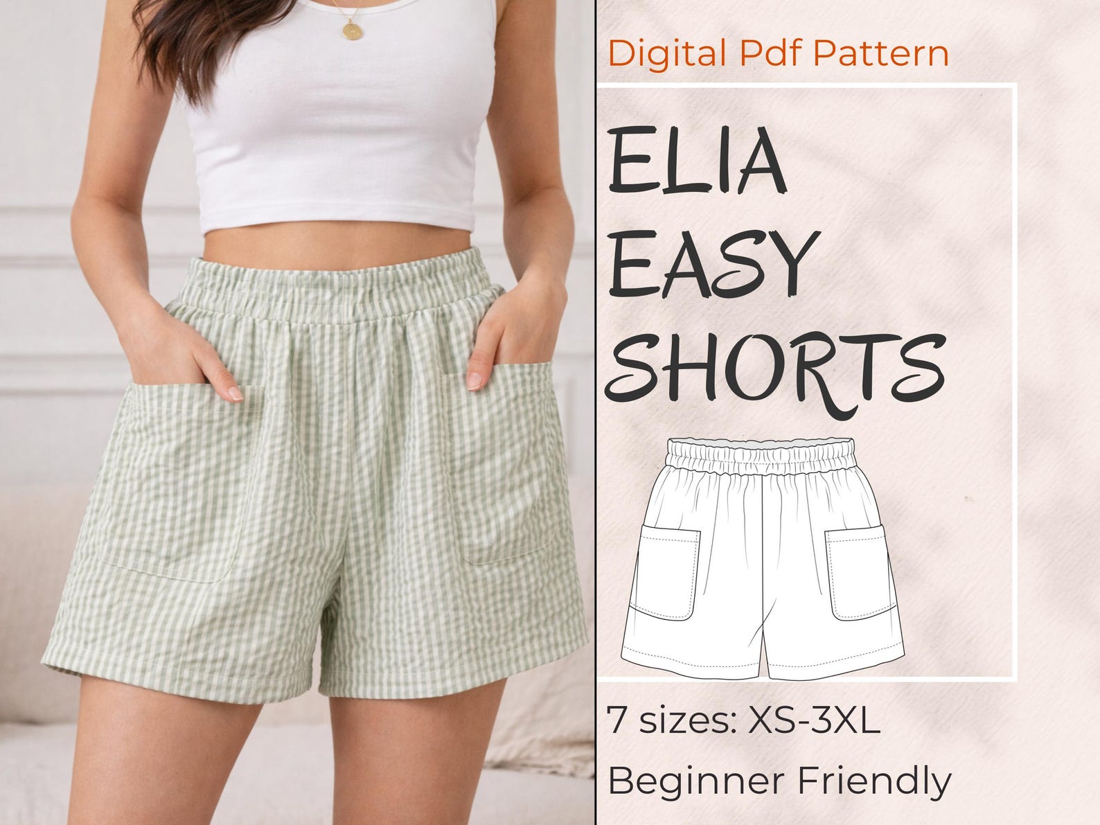 Ladies Basic Shorts Pattern Easy Shorts for Women Sewing Pattern, Elastic Waistband With Pocket PDF ...
