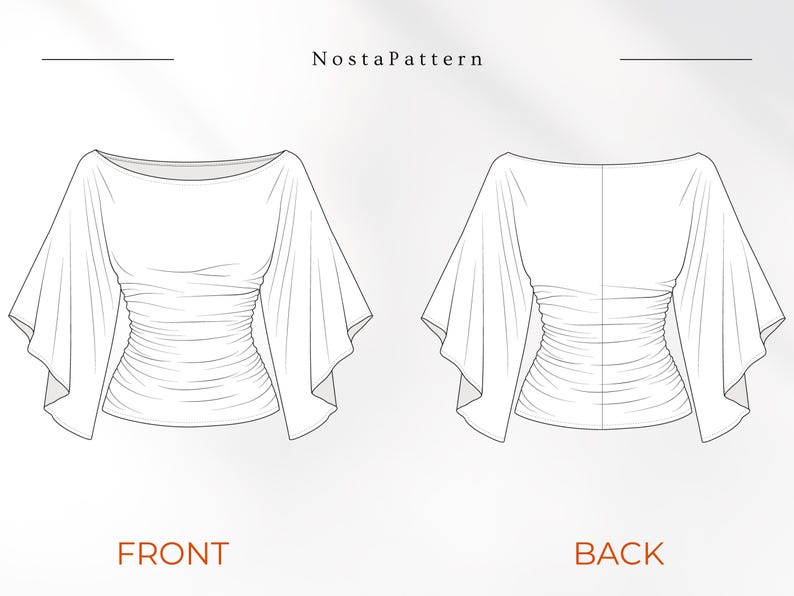 U-Boot-Ausschnitt Top Schnittmuster PDF, Flare Ärmel Bluse T-Shirt Muster, geraffte Taille tailliert Top, Sommer Frauen Top, XS-3XL Anfänger freundlich Bild 6