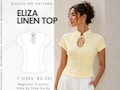 Linen Top Sewing Pattern, Easy Tie Front Blouse, Short Sleeve Shirt PDF Pattern, Summer Tank Top With High Neck, Beginner Friendly, XS-XXXL product logo