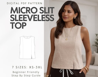 Linen Sleeveless Crop Top Sewing Pattern PDF, Women Tank Blouse Round Neck, basic Summer Relaxed Fit, Beginner Digital Download XS-XXXL