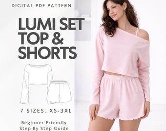 Lumi Set PDF Sewing Pattern, Crop Top & Shorts, Beginner Friendly (Digital Download)