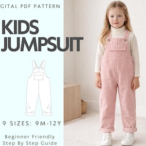 Mönster för sömnad av overaller och jumpsuits för barn, axelbandslösa jumpsuits, nybörjarmönster för barn, pojkar och flickor, PDF-nedladdning, 6 M - 12Y