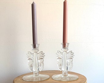 Vintage Art Deco Crystal Candlesticks: Clear Glass Candleholders