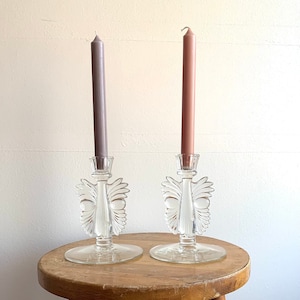 Vintage Art Deco Crystal Candlesticks/ Clear Glass Candleholders/ Vintage Glass Candleholders/ Romantic Decor/Wedding Decor
