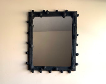 Black Sculptural Wall Mirror/ Large Black Rectangular Mirror/ Black Bobbin Mirror/ Sculpted Mirror/ Unique Black Mirror