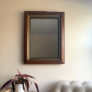 Antique Shadowbox Wooden Mirror/ Vintage Wooden Gilded Mirror/ Rectangular Mirror/ Old Worn Mirror
