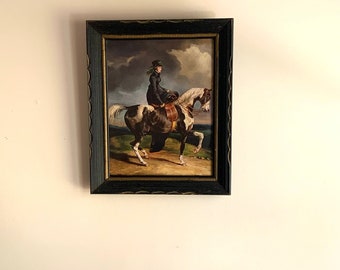 Horsewoman Print in Black Vintage Frame/Woman on Horse Print/ Vintage Frame