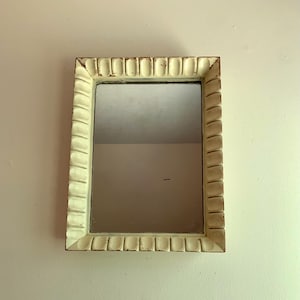Antique White Wooden Mirror/ Vintage Scalloped Edge Mirror/ Rectangular Mirror/ Old Worn Mirror / Shabby Chic White Mirror