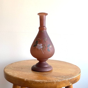 Antique French Opaline Vase/ Satin Glass Vase/ Bristol Glass Vase/ Brown Floral Decanter /Handblown Vase