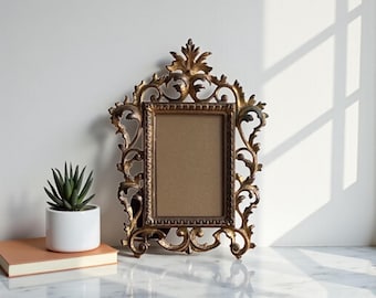 Vintage Rococo Brass Picture Frame: Ornate Gold Victorian Frame (4x6)