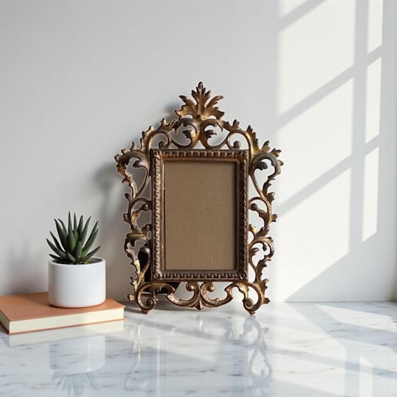 Vintage Rococo Brass Picture Frame: Ornate Gold Victorian Frame (4x6)