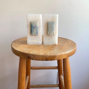 Vintage White Marble Onyx Aztec Bookends / Vintage Stone Bookends / Heavy Marble Bookends Decor / Vintage MCM Library Decor / Tribal Bookend