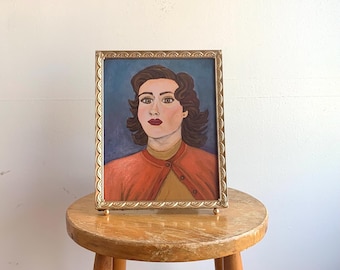 Signed &#39;Agnes&#39; Portrait Art Print in Vintage Gold Frame