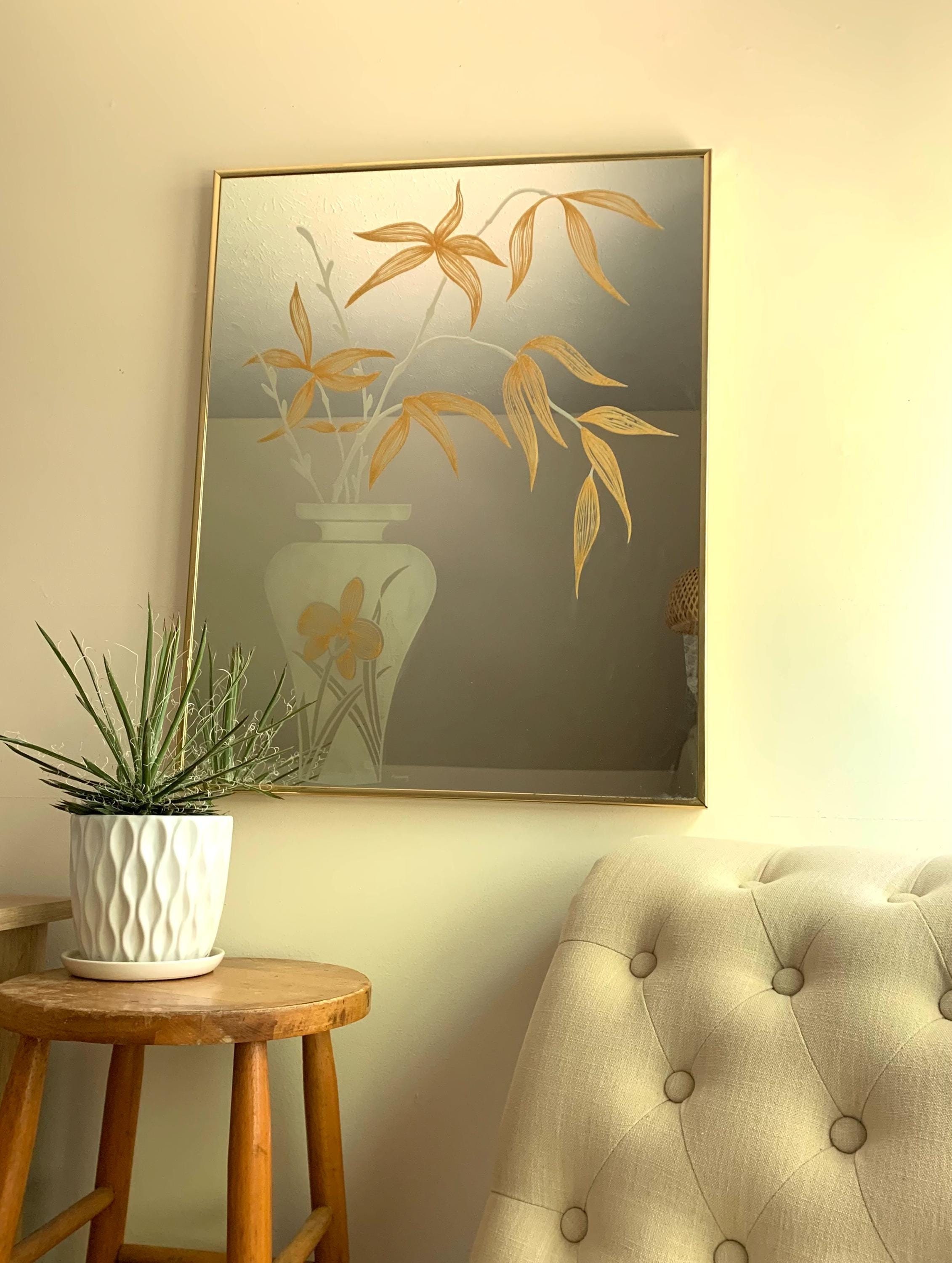 1989 WINDSOR ART 「FLORAL VASE」 ウォールミラー Vintage Gold Windsor Mirror: Postmodern Floral Vase Design - Etsy