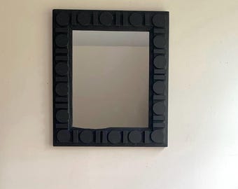 Black Wood Rectangle Mirror: Modern Upcycled Geometric Wall Decor