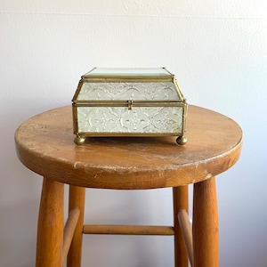 Vintage Glass and Brass Jewelry Box / Mirrored Jewelry Holder / Vintage Trinket Box / Square Jewelry Box / Vintage Storage Box / Penco Box