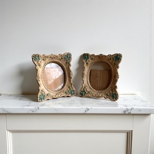 Vintage Handmade Mini Floral Picture Frame Pair: Ornate Ceramic Frames