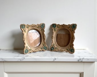 Vintage Handmade Mini Floral Picture Frame Pair: Ornate Ceramic Frames