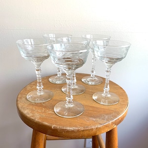 Vintage Libbey Etched Champagne Coupe Glasses - Set of 6 MCM Cocktail Glasses
