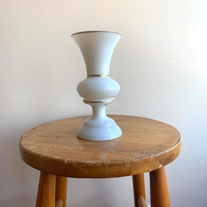 Vintage White Opaline Vase with Gold Trim/ Vintage Bristol Glass Vase/ Antique White Glass Vase