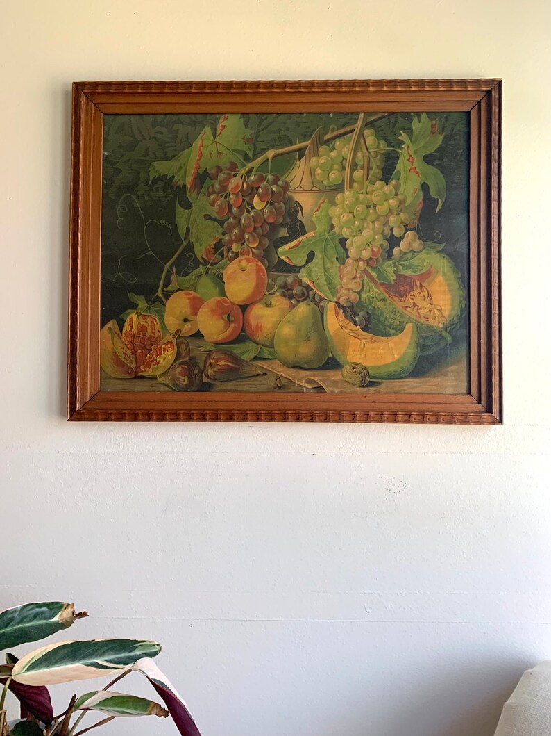 Vintage Lithograph Still Life Framed Print / Large Wood Framed Fruit ...