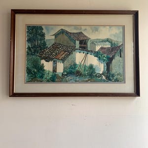 Vintage Peru Village Watercolor Painting - Signed Framed Landscape