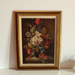 Vintage Bartels Floral Still Life Print: Dark Moody Framed Art