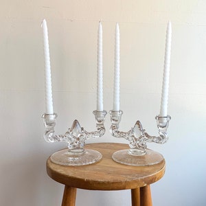 Vintage New Martinsville Candlesticks/ Clear Glass Candleholders/ Vintage Glass Candleholders/ Romantic Decor/Wedding Decor