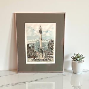 Vintage Hans Figura Signed Etching: St. Anne's Column, Innsbruck