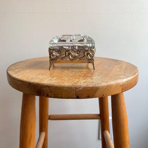 Vintage Glass Jewelry Box: Hollywood Regency Floral Trinket Holder