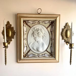 Vintage Turner Rococo Cameo Art: Framed Female Portrait Sculpture