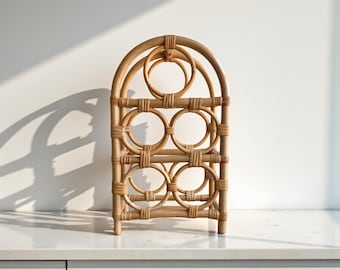 Vintage Bamboo Wine Rack: Boho Coastal Decor, 5 Bottle
