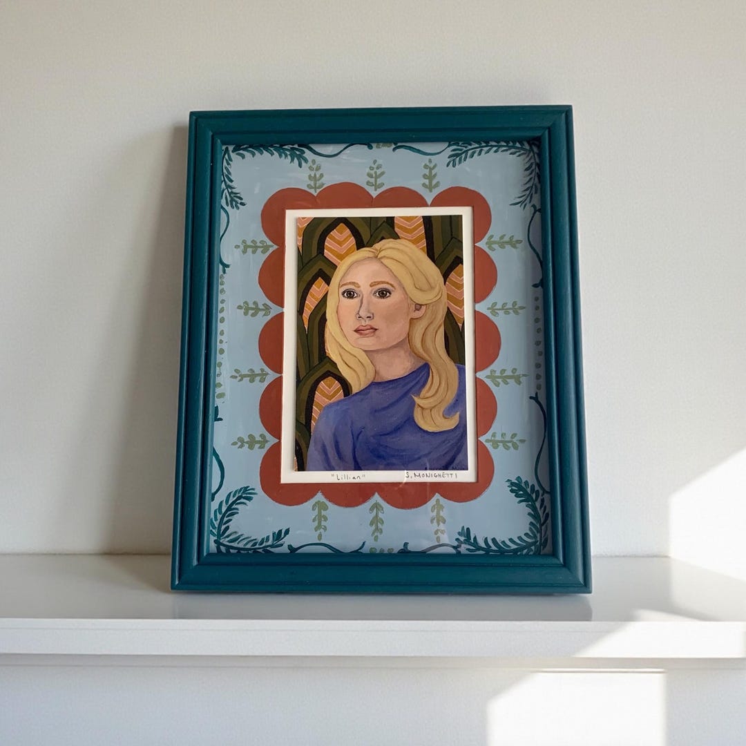 Woman Portrait Folk Art Print in Hand Painted Matted Frame - Etsy