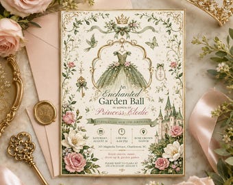 Enchanted Garden Princess Birthday Invitation, Fairy Tale Ball Invite, Editable Floral Princess Party, Digital Download