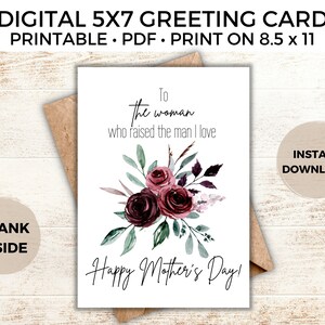 Cartão de felicitações do dia das mães da sogra, PDF, flores em aquarela, amor, cartão da nora