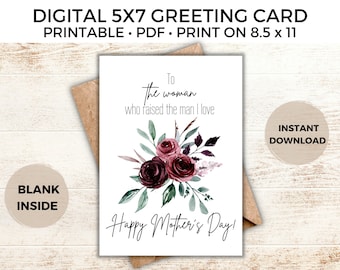 Tarjeta de felicitación para el Día de la Madre (PDF), con flores de acuarela y amor, para la nuera.