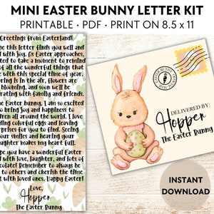 Mini carta de conejito de Pascua, carta de conejito de Pascua, mini carta y sobre, carta de Pascua, carta de conejito de Pascua, recuerdo de canasta de Pascua