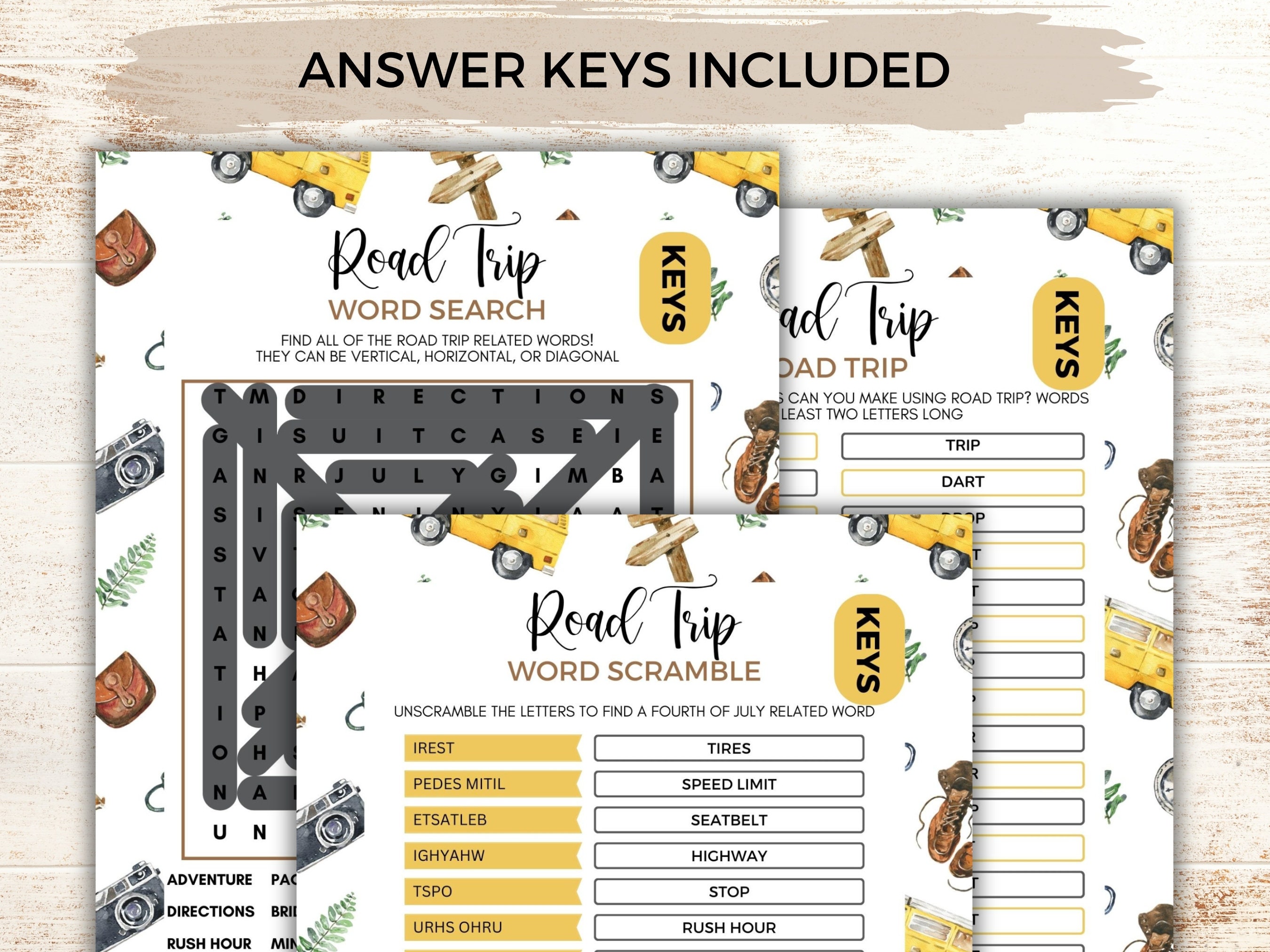 Road Trip Printable Bundle, Road Trip 9 Page Activities Bundle, Road ...