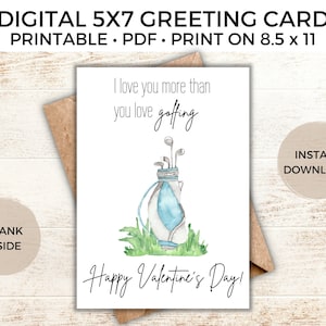 Tarjeta de felicitación de golf, Descarga digital, PDF, Golf, Imprimible, Esposo, Esposa, Novio, Novia, Día de San Valentín, Amante del golf, Golf divertido