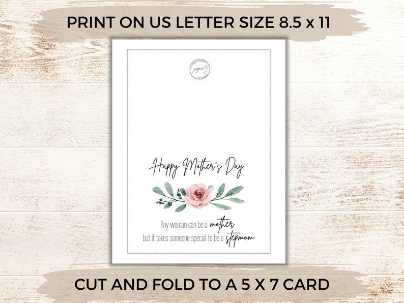 Stepmom Mother's Day Greeting Card, Card for Mom, Printable PDF, Watercolor Flowers, Gift for ...