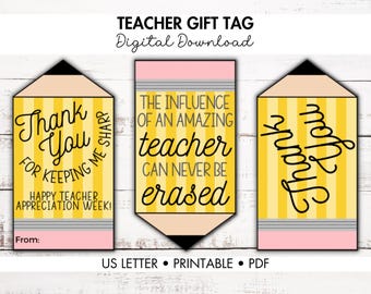 Teacher Appreciation Printable Tags, Thank You Gift Tags Printable, Teacher Gift Tags, Printable Gift Tag, Pencil Gift Tag