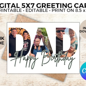 Papa verjaardag wenskaart, sjabloon kaart voor papa, cadeau voor papa, personaliseren met Canva, opvouwbare fotokaart 5x7