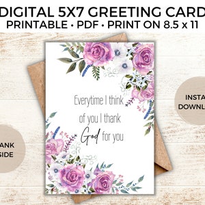Ich danke Gott für dich Karte, Christian, PDF, Aquarell, Blumen, Liebe, Ehemann, Frau, Freund / bester Freund, Last Minute Valentine