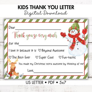 Tarjetas de agradecimiento navideñas imprimibles para niños