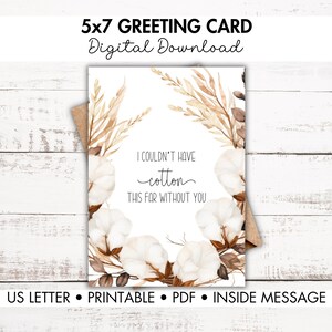 Tarjeta de aniversario de algodón, tarjeta de segundo aniversario, tarjeta de segundo aniversario de bodas, tarjeta imprimible, descarga instantánea