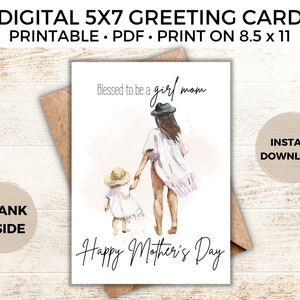 Muttertag Blessed Girl Mom Grußkarte, Karte für Mom, druckbare PDF-Datei, Aquarell Blumen, Geschenk für Girl Mom, Blessed Girl Mom